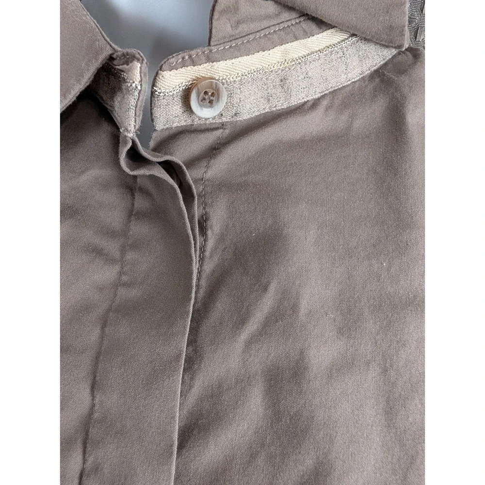 Lafayette 148 New York Womens L Taupe Button Up Shirt Stretch Hidden Placket - Picture 7 of 14
